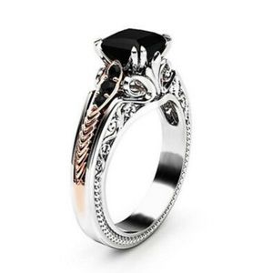 NEW 925 Sterling Silver Two tone Black stone ring
